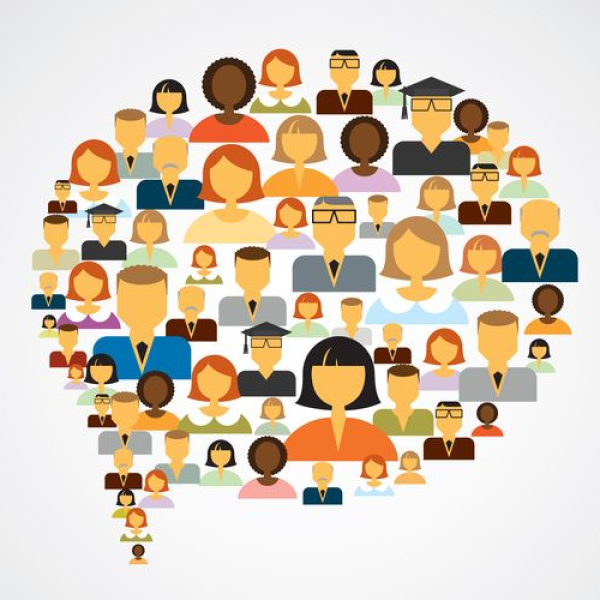 Infographic representing communication among people of different ethnicities