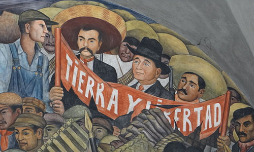 Closeup of Diego Rivera mural featuring Emiliano Zapata