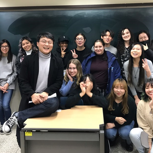 Students from Yonsei University in group photo in a classroom