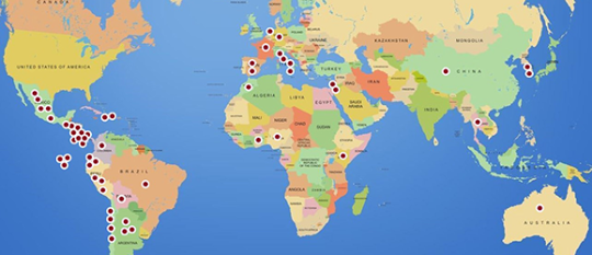 Locations where students have participated in internships